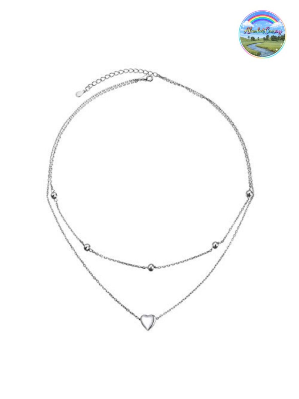 Sterling Silver Layered Choker Necklace dainty Heart Pendant Adjustable 14-16 in